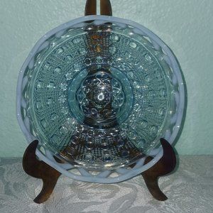Vintage Imperial Glass Blue Opalescent Open Lace Dish